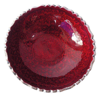 Räucherschale Jamu rot mit Pfauenmuster