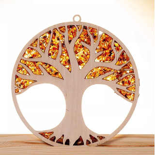 Suncatcher Bernstein in Birkenholz - Lebensbaum