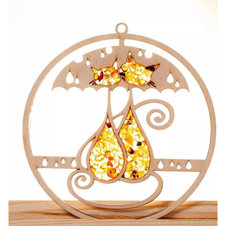 Suncatcher Birkenholz in Bernstein - Katzen