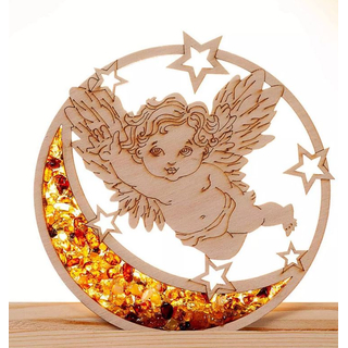 Suncatcher Birkenholz in Bernstein - Engel & Mond