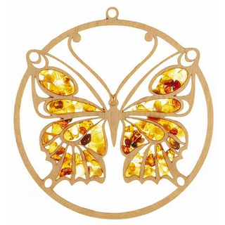 Suncatcher Bernstein in Birkenholz - Schmetterling