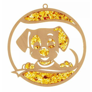 Suncatcher Bernstein in Birkenholz - Hund