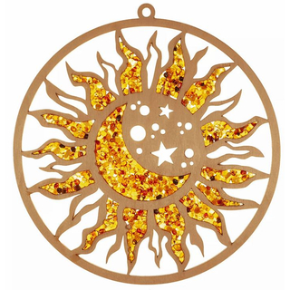 Suncatcher 20 cm Bernstein in Birkenholz - Sonne & Mond