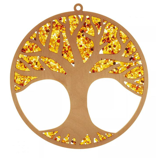 Suncatcher 20cm Bernstein in Birkenholz - Lebensbaum