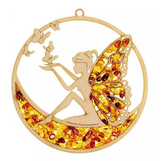 Suncatcher Bernstein in Birkenholz - Elfe & Mond