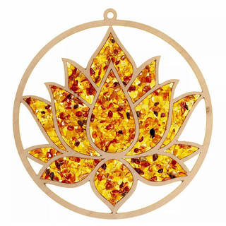 Suncatcher 20cm Bernstein in Birkenholz - Lotosblte