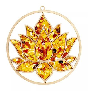 Suncatcher Bernstein in Birkenholz - Lotosblte