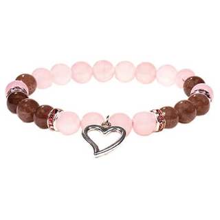 Armband Rosenquarz/Erdbeerquarz mit Herz