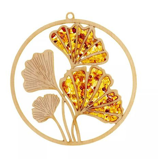 Suncatcher Bernstein in Birkenholz - Ginko